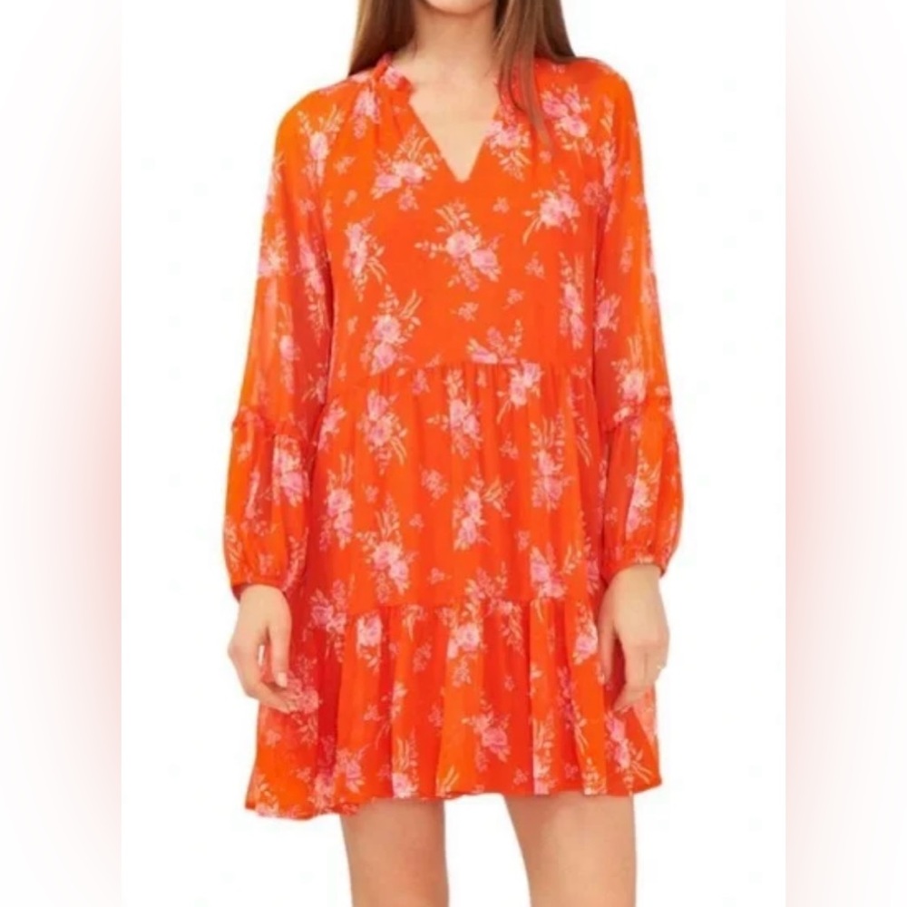 Vince Camuto Floral Three-Tier Mini Dress - Orange | NWT